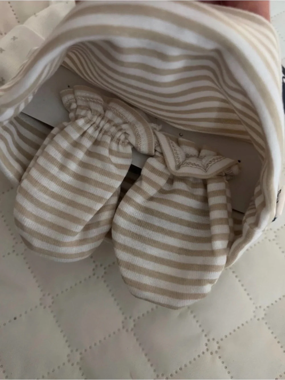 Gerber Neutral Stripe Baby Beanie Set - Beige & White